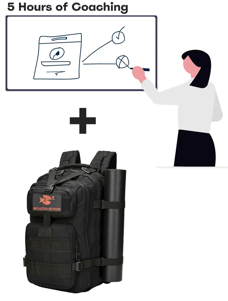 The Tactical Innovation Toolkit kit shown alongside an Innovation Network coaching session.